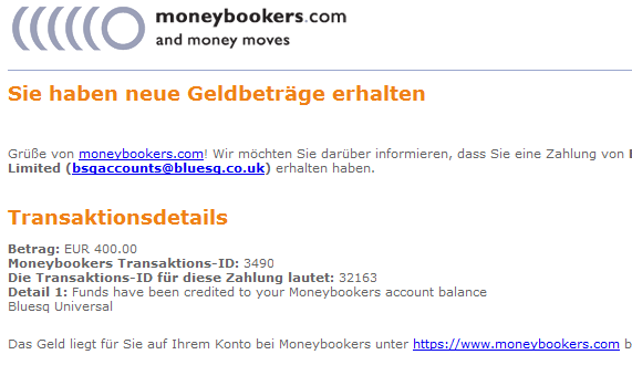 auszahlung moneybookers book of ra Auszahlungsbericht 